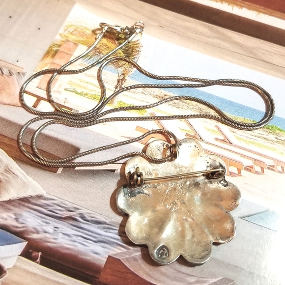 Vintage TAXCO Sterling Abalone Pendant/Brooch Necklace - Picture 5 of 6